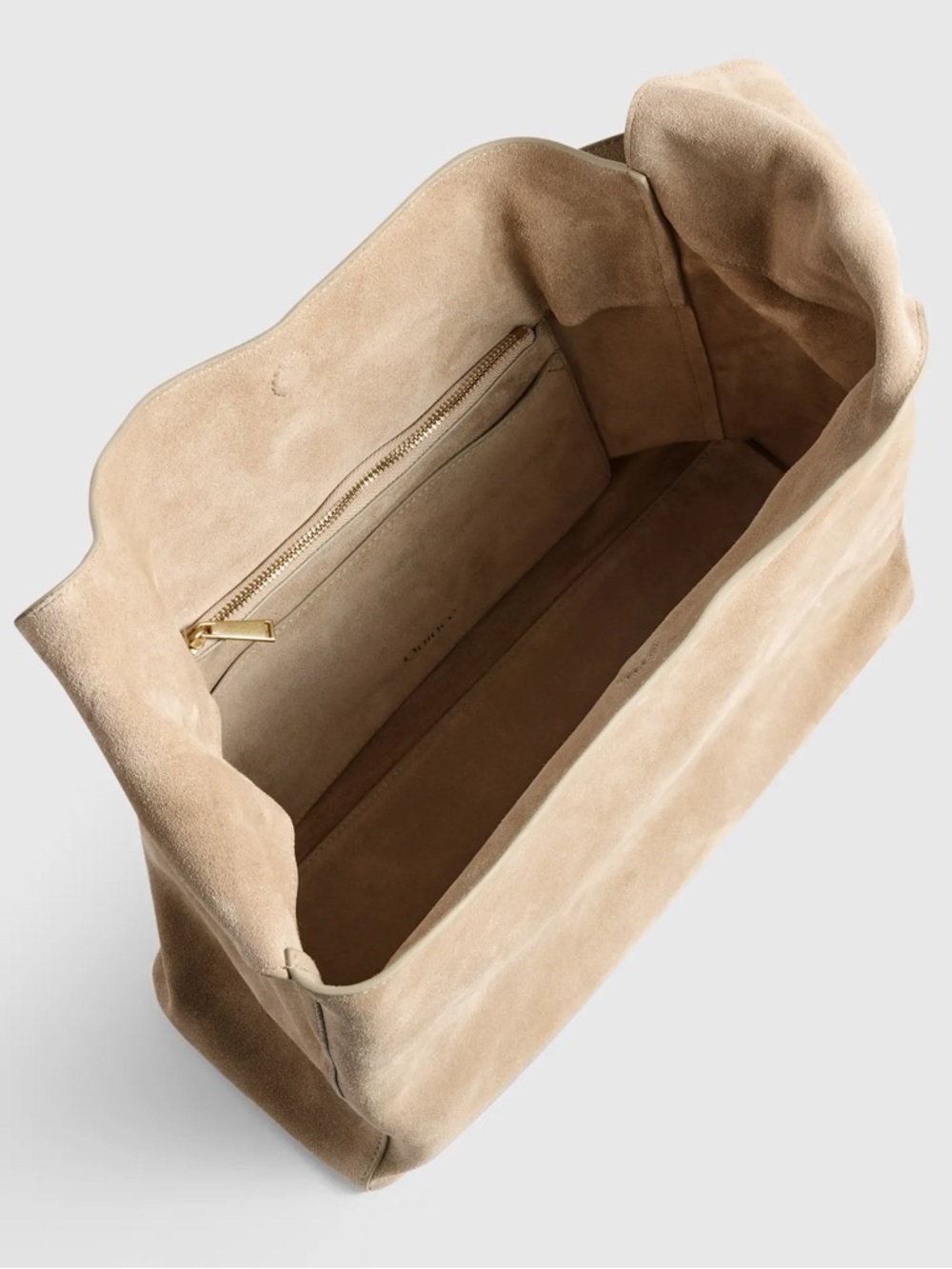 Quince Large Suede Shoulder Bag in Beige/Tan - Picture 5 of 10